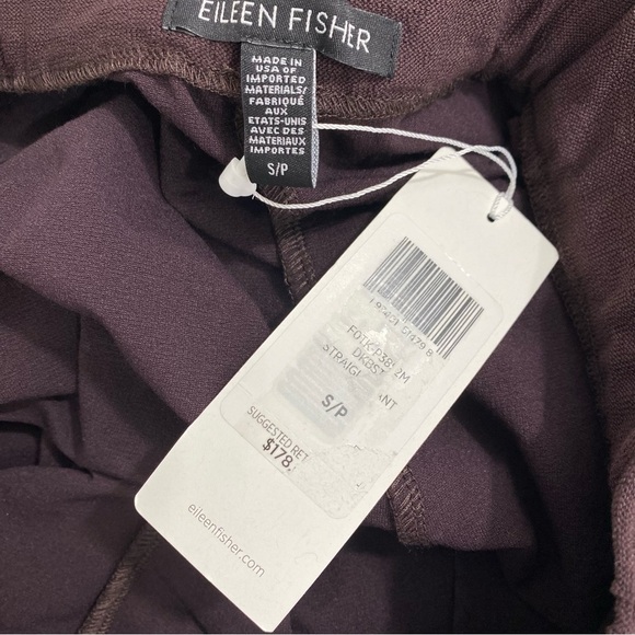 Eileen Fisher Size Small Brown DKBST Straight Pants Pockets Crepe 32" Inseam NEW - Picture 7 of 9